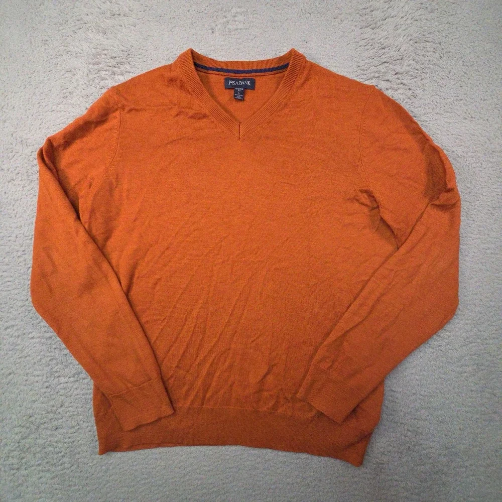 Jos. A. Bank Sweater Mens L Orange 100% Merino Wool Tailored Preppy Quiet Luxury